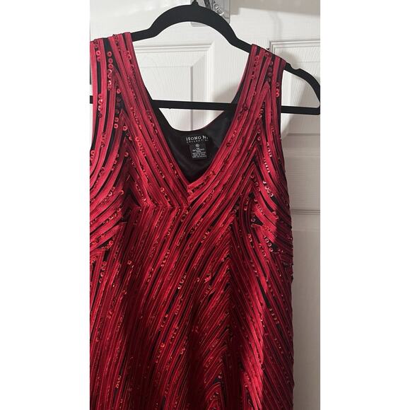 Hong Ni Red Maxi Midi Dress Sequins Asymmetrical Valentine Party Gala Glam SZ XL - Picture 2 of 10